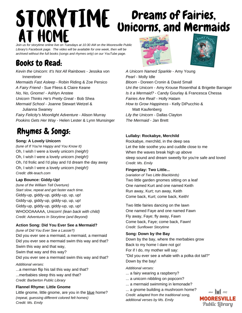 Storytime handout page