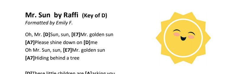 thumbnail of Mr. Sun ukulele songsheet
