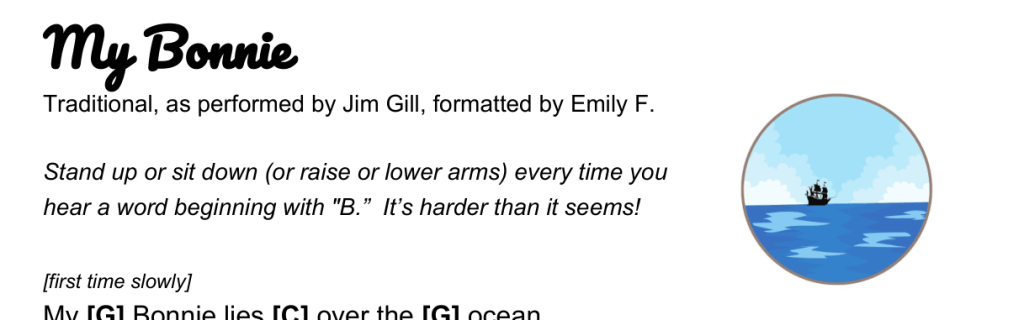 Thumbnail of ukulele songsheet for "My Bonnie"