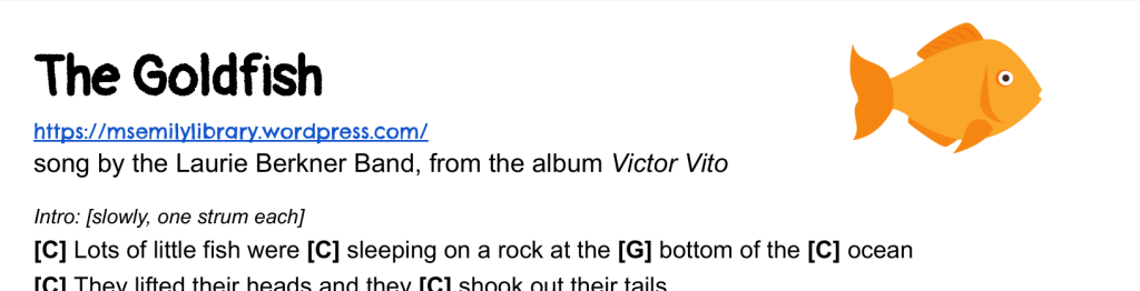 thumbnail of ukulele songsheet for The Goldfish.