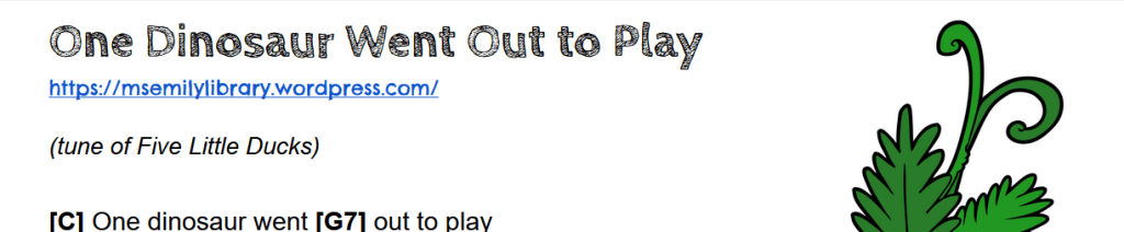 Thumbnail of ukulele songsheet for One Dinosaur Went Out to Play