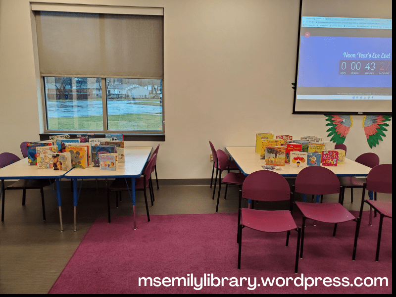 Set up showing books and projected countdown