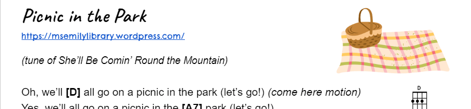 thumbnail for picnic in the park songsheet