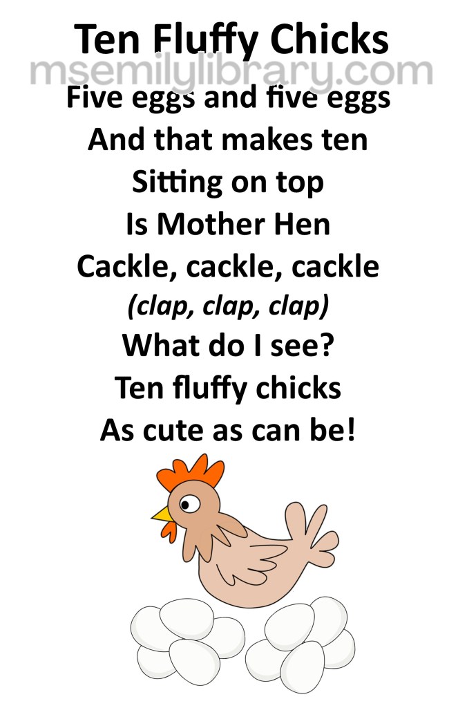 ten fluffy chicks thumbnail, with a graphic of two clutches of five eggs with a brown hen on top. click the image to download a non-branded PDF