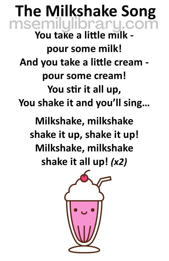 the milkshake song thumbnail, with a graphic of a tall pink milkshake with a straw, whipped cream, and a cherry. click the image to download a non-branded PDF