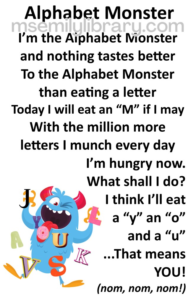 alphabet monster thumbnail, with a graphic of a cute blue monster holding letters of different fonts and colors, with other letters floating in front of it. click the image to download a non-branded PDF