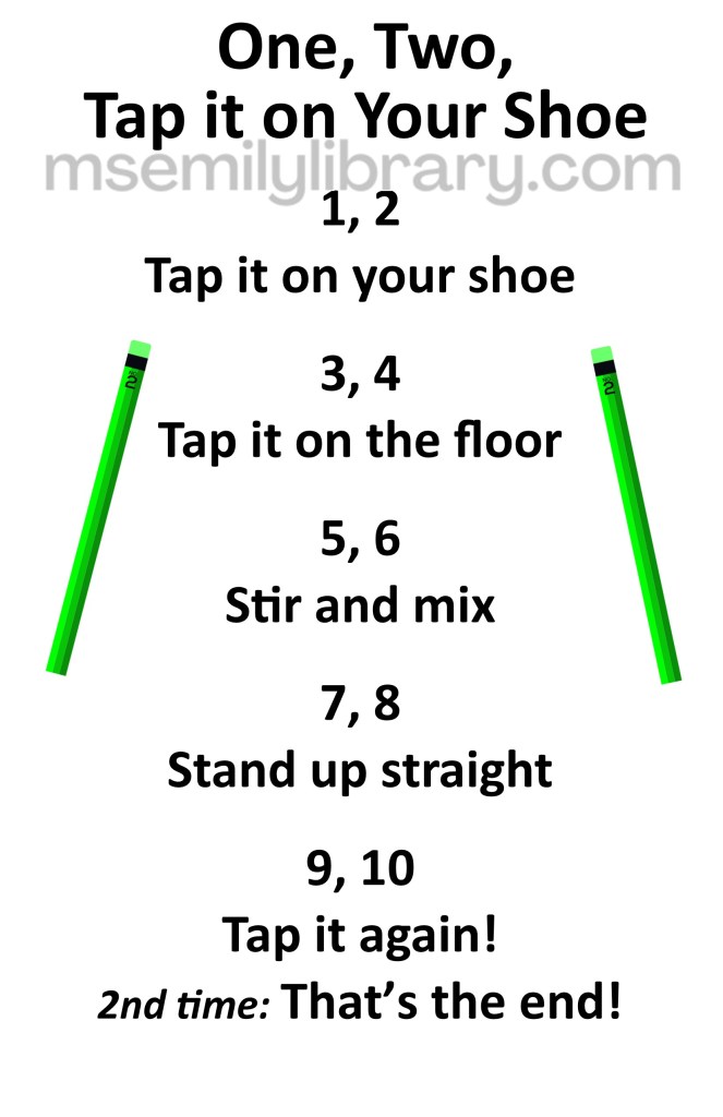 one two tap it on your shoe thumbnail, with a graphic of two green unsharpened pencils to either side of the lyrics. click the image to download a non-branded PDF
