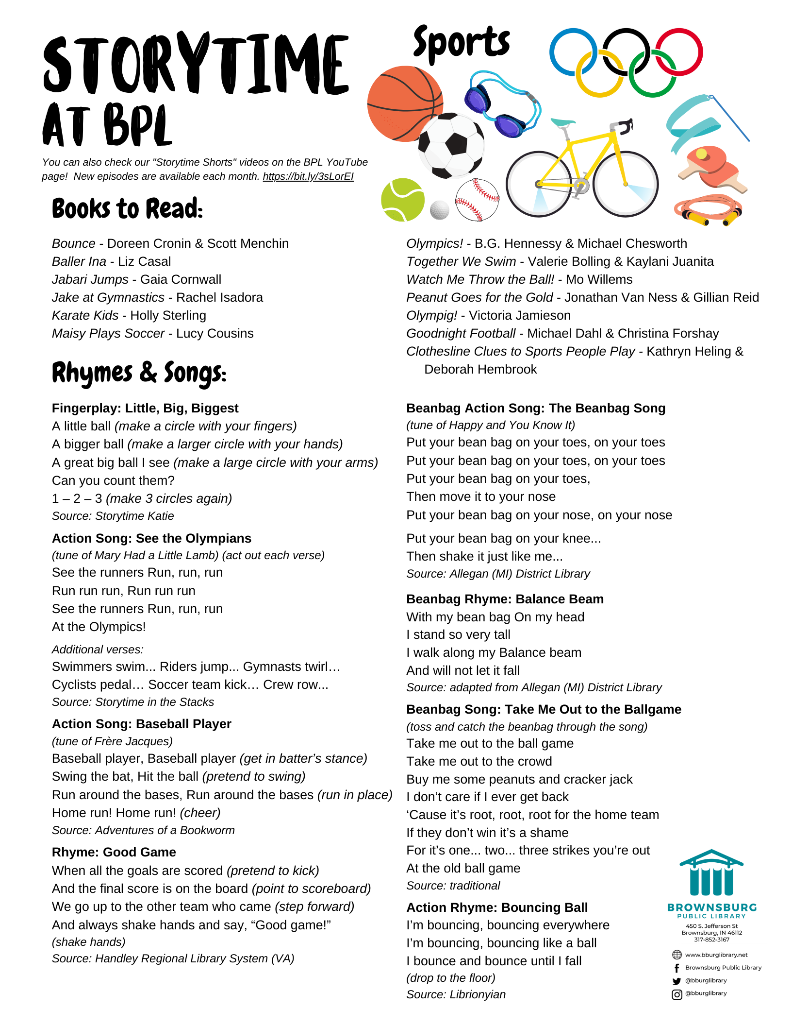 Sports Writing Hand Out Examples Storytime: Sports – Storytime with Ms. Emily Library