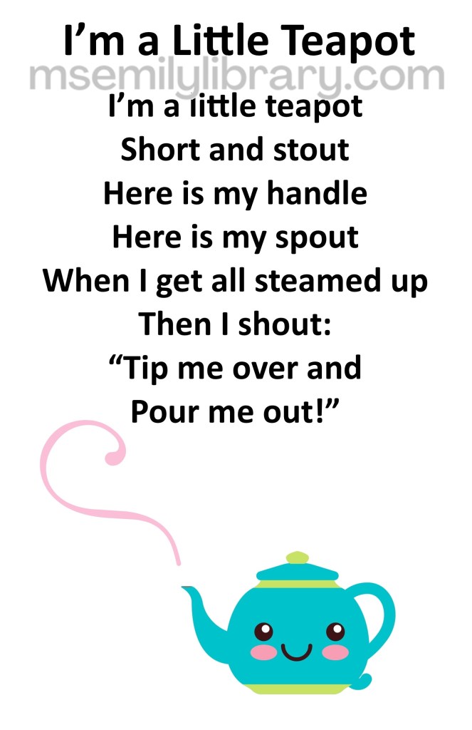 I'm a little teapot thumbnail, with a graphic of a smiling blue teapot with a wisp of steam coming out of the spout. click the image to download a non-branded PDF