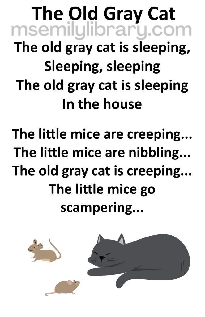 the old gray cat thumbnail, with a graphic of a dark gray sleeping cat with two small mice. click the image to download a non-branded PDF