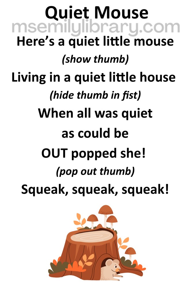 quiet mouse thumbnail, with a graphic of a mouse peeking out of a hole in a tree stump. click the image to download a non-branded PDF