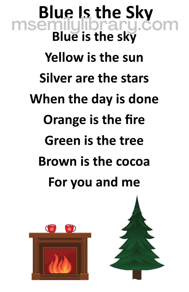 blue is the sky thumbnail, with a graphic of a fireplace next to an evergreen tree, with two red cups of hot chocolate on the mantel. click the image to download a non-branded PDF