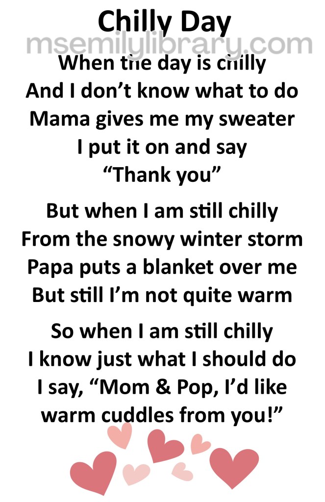 Chilly day thumbnail, with a graphic of pink hearts. click the image to download a non-branded PDF