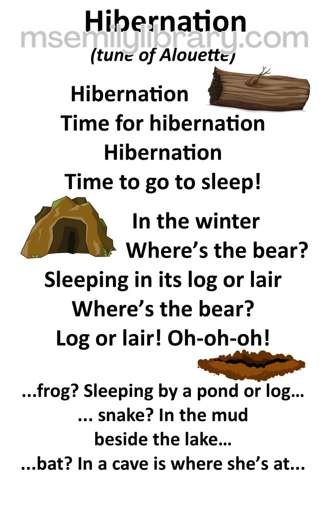 hibernation thumbnail, with a graphic of a hollow log, a cave, and a mud puddle. click the image to download a non-branded PDF