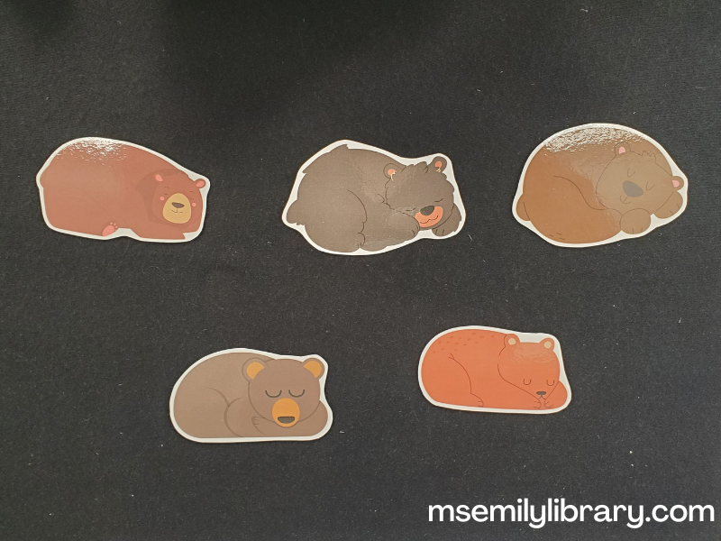 printed and laminated flannelboard set for sleepy bear roll - includes 5 different sleeping cartoon bears.