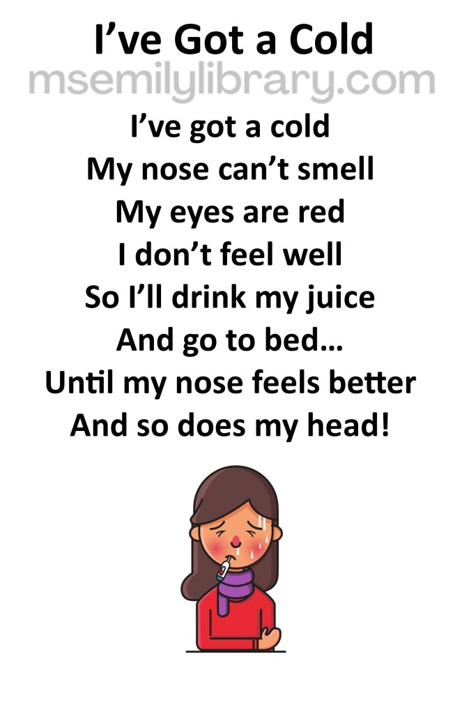 I've got a cold thumbnail, with a graphic of a light skinned girl with a red nose and pained expression. she has a thermometer in her mouth, is wearing a scarf, and hugging her body as if cold. click the image to download a non-branded PDF