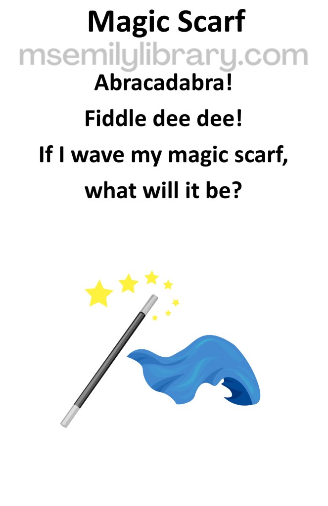 magic scarf thumbnail, with a graphic of a magic wand with stars coming out, and a waving blue scarf. click the image to download a non-branded PDF