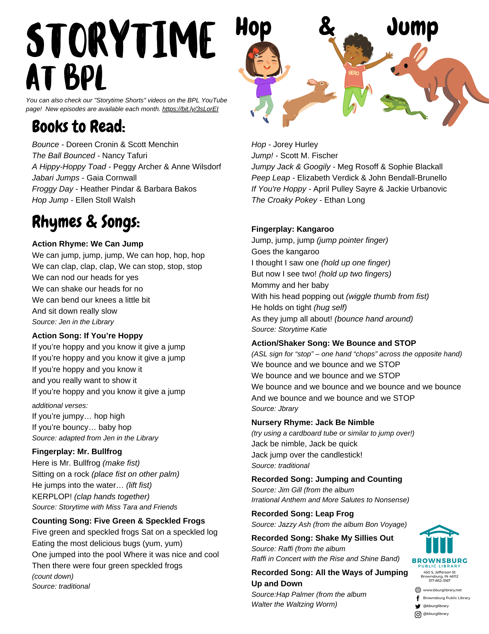 Storytime with Ms. Emily Library – Library storytimes, themes, ideas ...