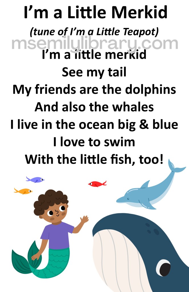 I'm a little merkid thumbnail, with a graphic of a merkid wearing a t-shirt with fish, a dolphin, and a whale's head visible. click the image to download a non-branded PDF