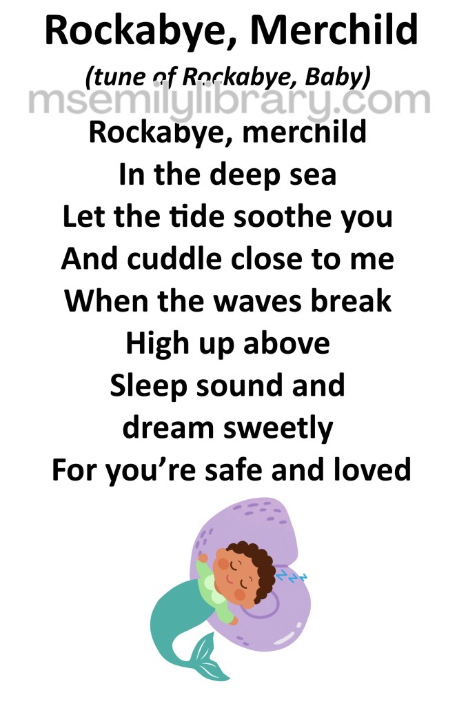 rockabye merchild thumbnail, with a graphic of a small merchild with med brown skin and dark curly hair sleeping on a nautilus shell as a pillow. click the image to download a non-branded PDF