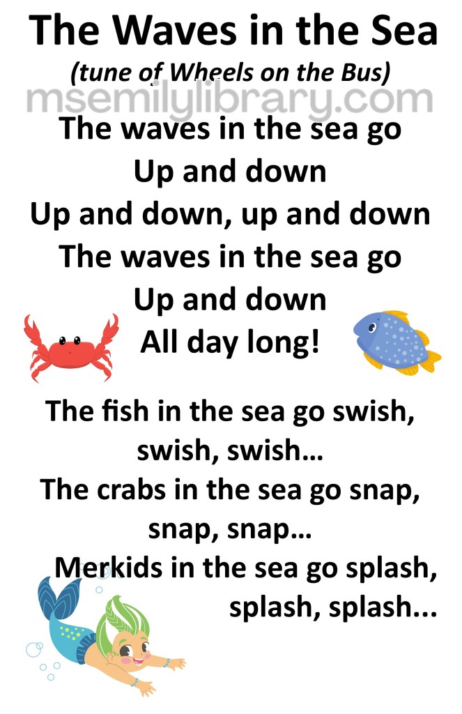 the waves in the sea thumbnail, with a graphic of a fish, crab, and mischievous merboy. click the image to download a non-branded PDF