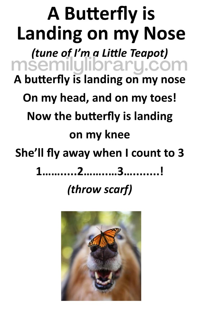 a butterfly is landing on my nose thumbnail, with a phot of a dog with a butterfly on its snout. click the image to download a non-branded PDF