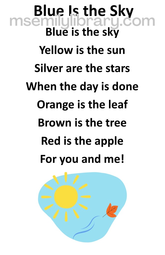 blue is the sky thumbnail, with a graphic of a patch of blue sky with a yellow sun and orange leaf. click the image to download a non-branded PDF