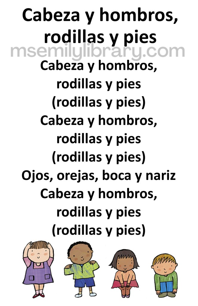 cabeza y hombros rodillas y pies thumbnail, with a graphic of four kids, touching in a line, their head, shoulders, knees, and toes. click the image to download a non-branded PDF