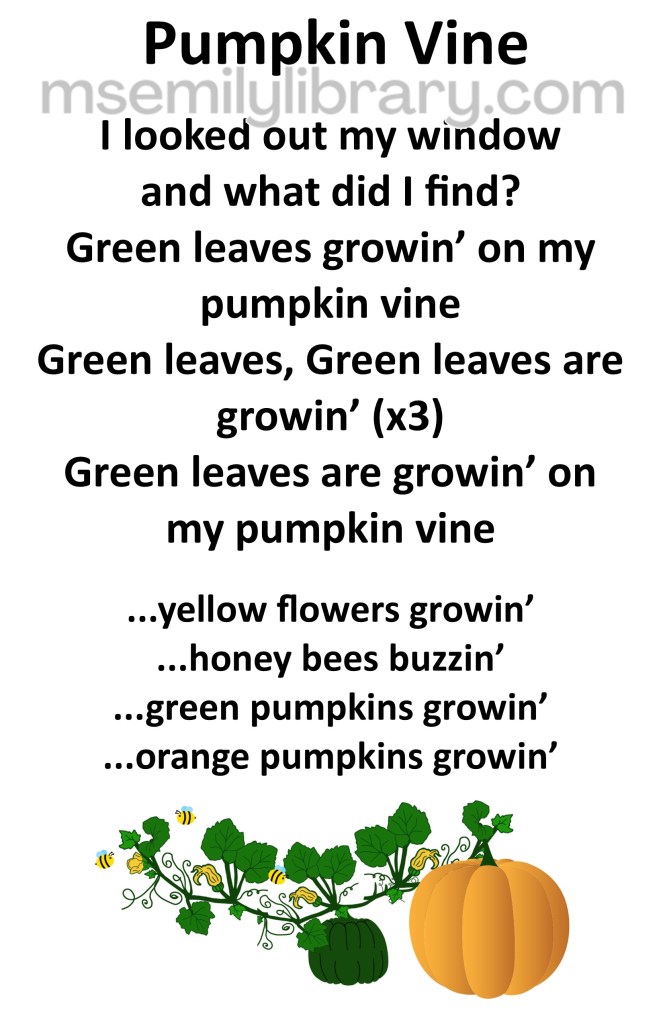 pumpkin vine thumbnail, with a graphic of a pumpkin vine with yellow flowers, a green and orange pumpkin, and bees. click the image to download a non-branded PDF