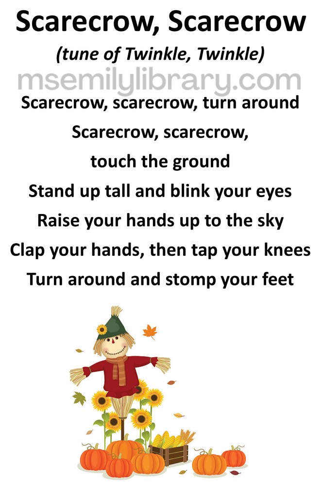 scarecrow, scarecrow thumbnail, with a graphic of a scarecrow surrounded by leaves and pumpkins at his feet. click the image to download a non-branded PDF
