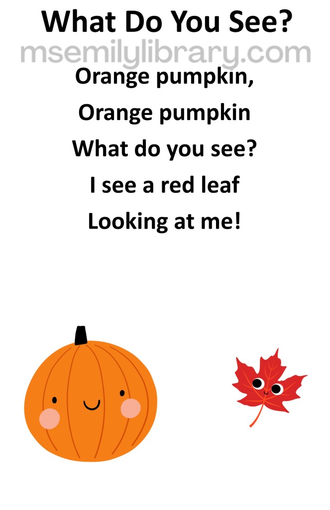 what do you see thumbnail, with a graphic of a smiling orange pumpkin and a red maple leaf looking at the pumpkin. click the image to download a non-branded PDF