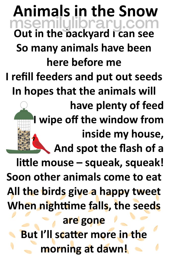 animals in the snow thumbnail, with a graphic of a red male cardinal at a bird feeder. click the image to download a non-branded PDF
