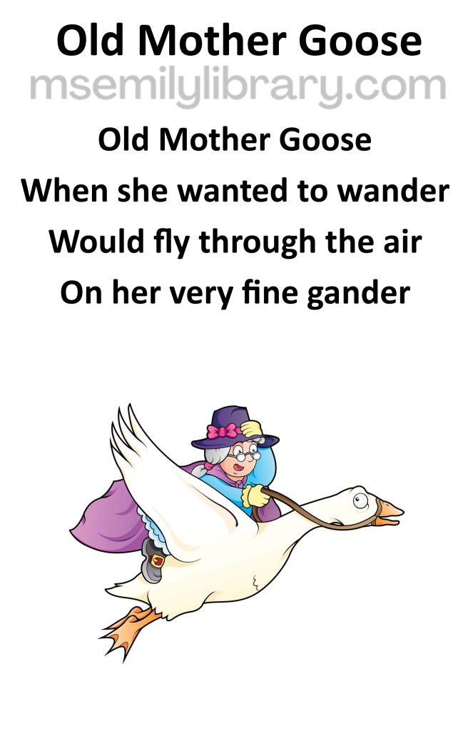 old mother goose thumbnail, with a graphic of an older woman riding on a large white goose. click the image to download a non-branded PDF