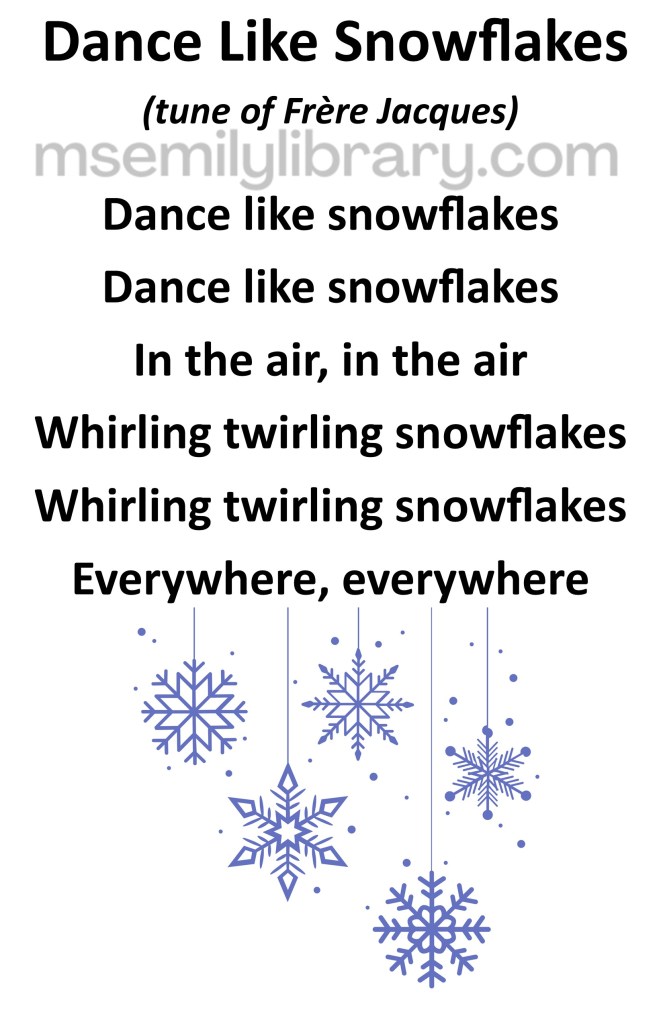 dance like snowflakes thumbnail, with a graphic of blue snowflakes suspended by strings. click the image to download a non-branded PDF