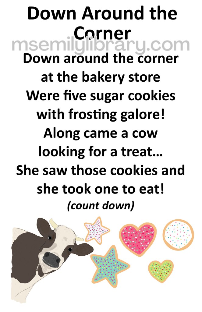 down around the corner thumbnail, with a graphic of five differently shaped and iced sugar cookies with a cow sticking her head in the frame. click the image to download a non-branded PDF