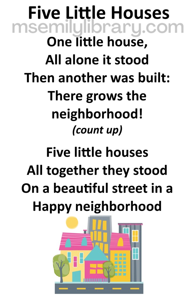 five little houses thumbnail, with a graphic of a colorful group of houses on a street with a tree and sun. click the image to download a non-branded PDF