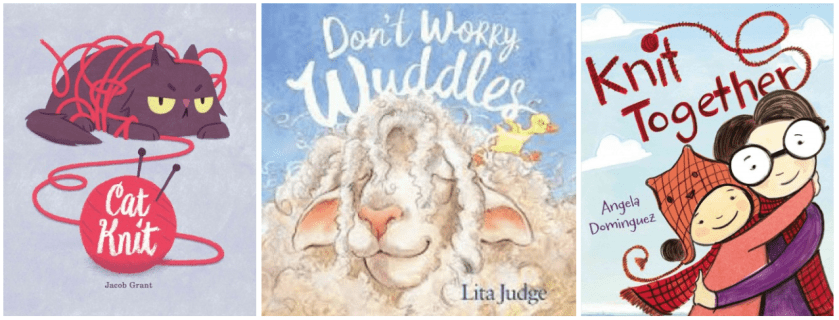 cat knit, don't worry wuddles, and knit together book covers