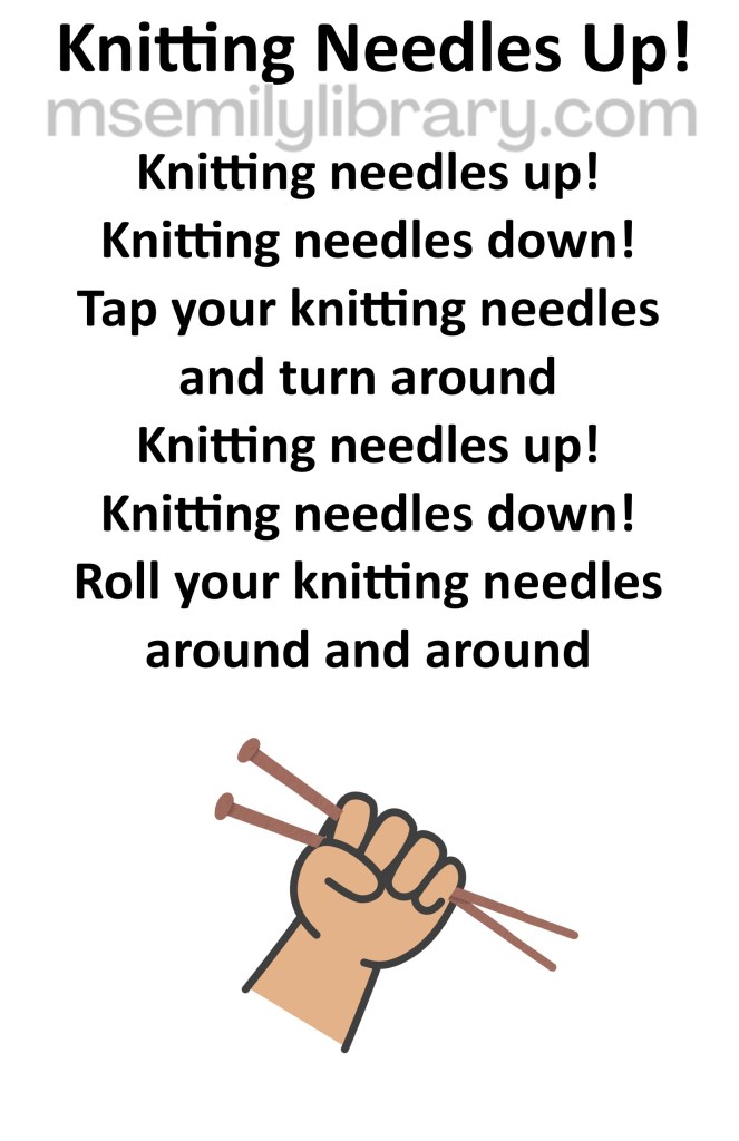 knitting needles up thumbnail, with a graphic of a light skinned hand holding a pair of knitting needles. click the image to download a non-branded PDF