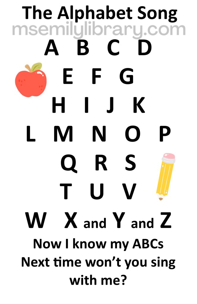 alphabet song thumbnail, with a graphic of an apple and a pencil. click the image to download a non-branded PDF