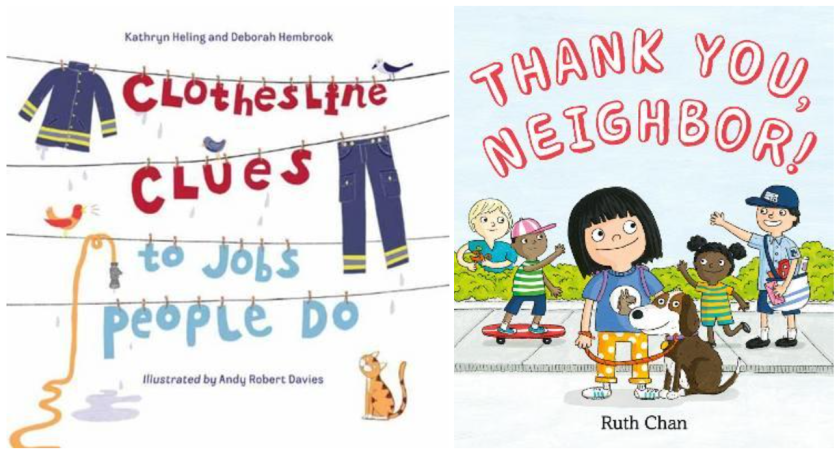 clothesline clues to jobs people do and thank you neighbor book covers