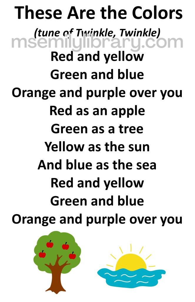 these are the colors thumbnail, with a graphic of a green tree with red apples on it, and a yellow sun rising over a blue sea. click the image to download a non-branded PDF