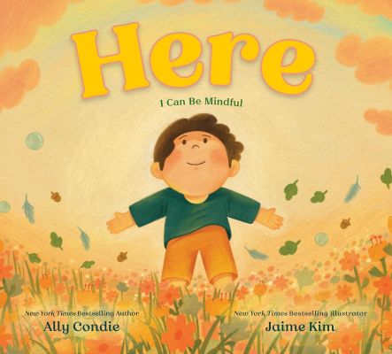 here book cover, showing a light skinned child with short brown hair standing and looking up in a field with leaves around them.