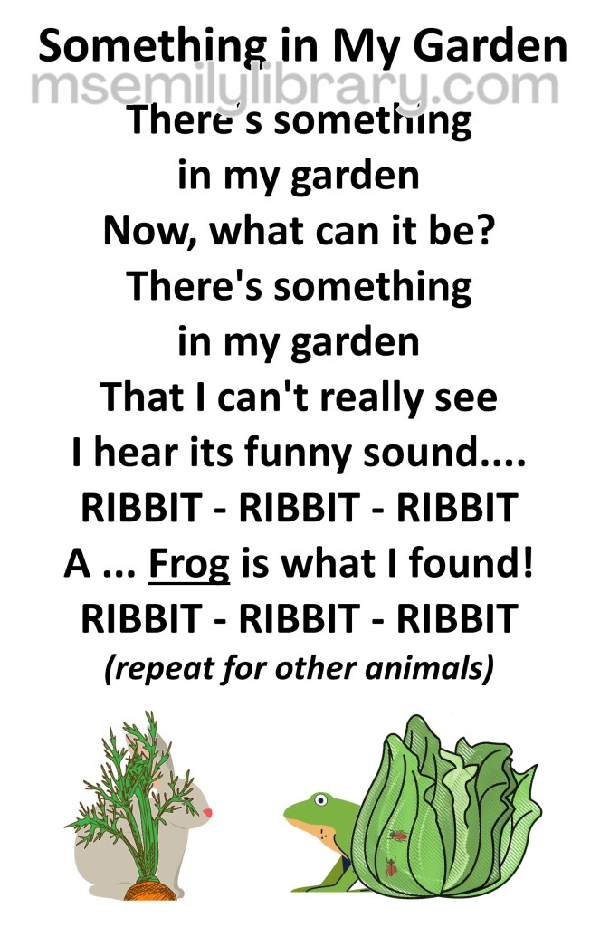 something in my garden thumbnail, with a graphic of a rabbit hiding behind some carrot greens and a frog behind some lettuce. click the image to download a non-branded PDF