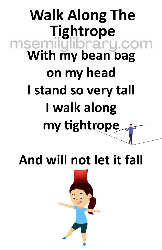 walk along the tightrope thumbnail, with a graphic of a figure on a tightrope and a child balancing a beanbag on their head. click the image to download a non-branded PDF