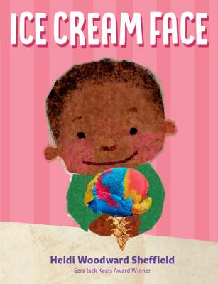 Ice cream face book cover with a Black boy holding a cone of superman ice cream (bright blue, red, and yellow)