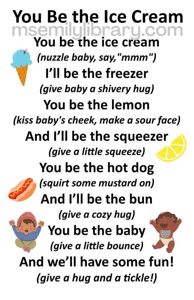 you be the ice cream thumbnail, with a graphic of an ice cream cone, a lemon slice, a hot dog with mustard, and two happy babies. click the image to download a non-branded PDF